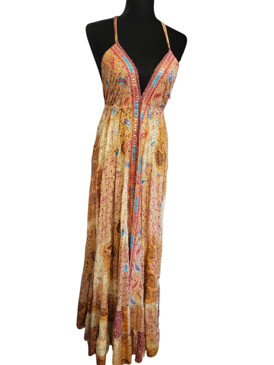 Boho Madrid Dresses & Skirts - Boho Madrid Dress Backless Exotic Paisley Sparkles Ties & Tassles Flexible Fit
